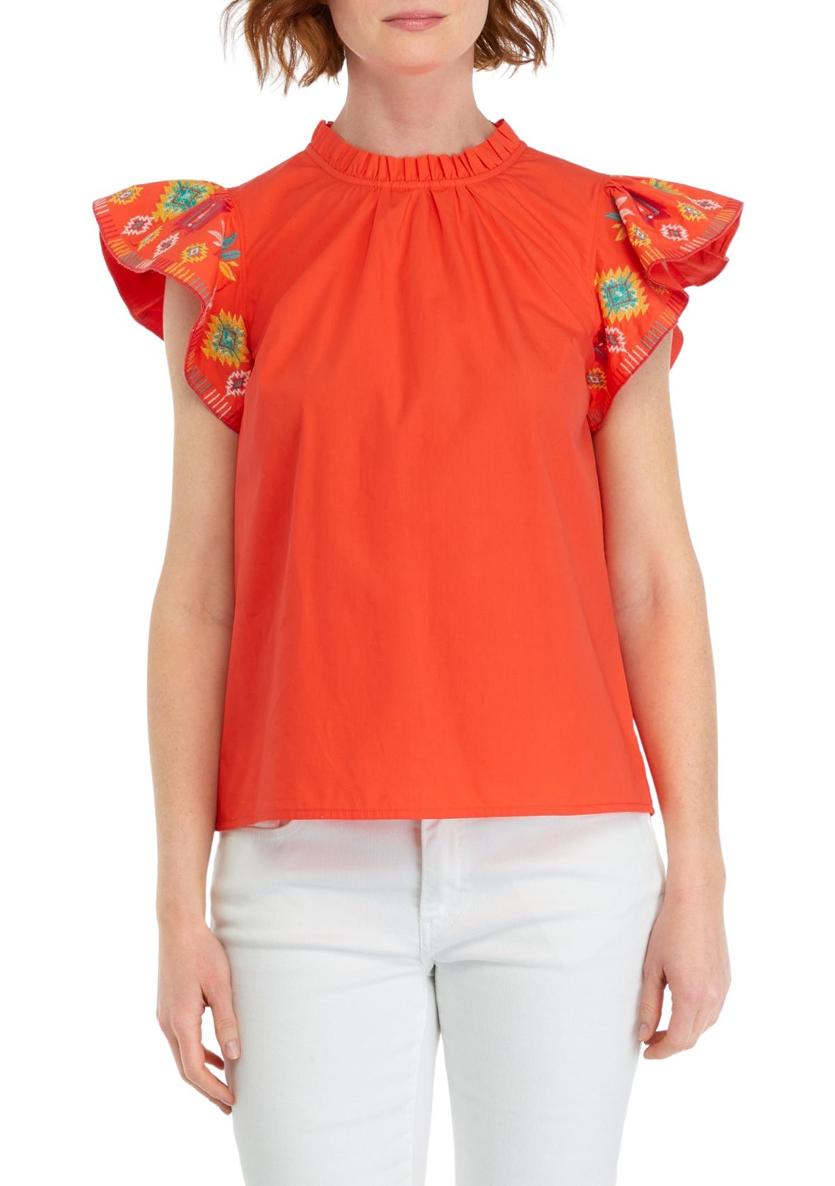 Womens Embroidered Printed Sleeve Top