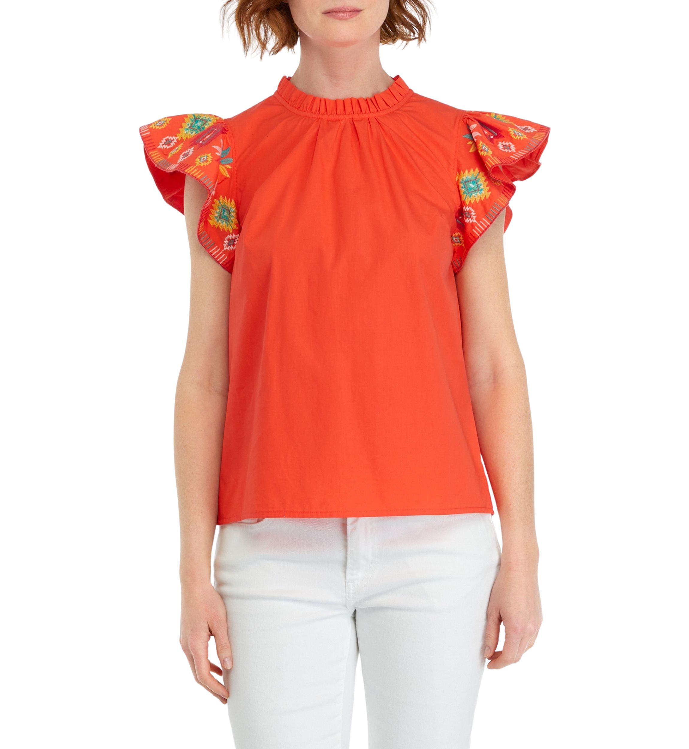 Womens Embroidered Printed Sleeve Top