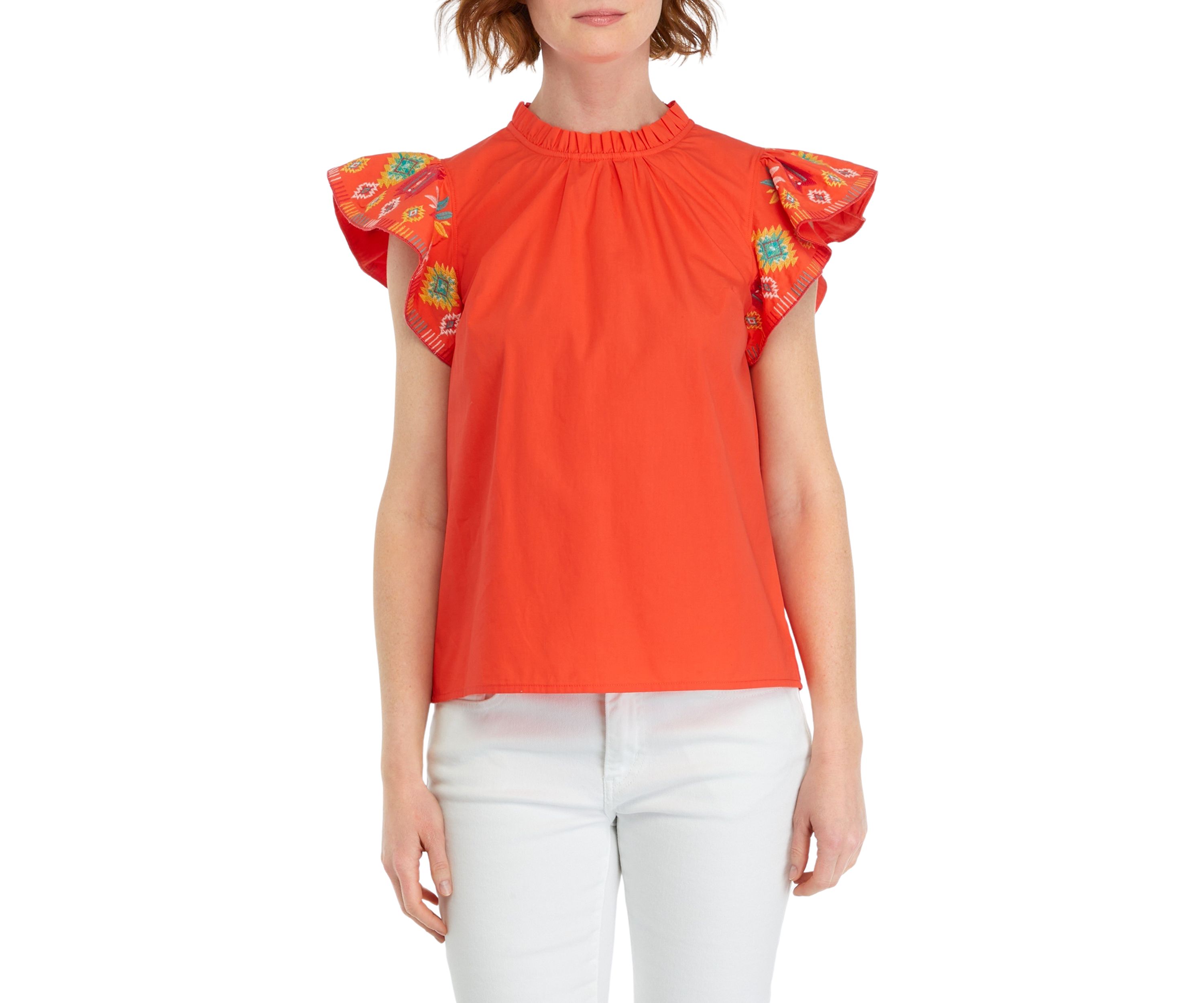 Womens Embroidered Printed Sleeve Top