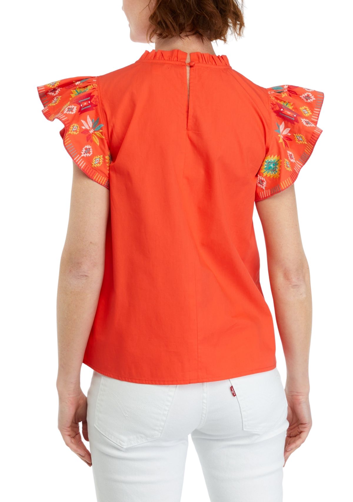Womens Embroidered Printed Sleeve Top