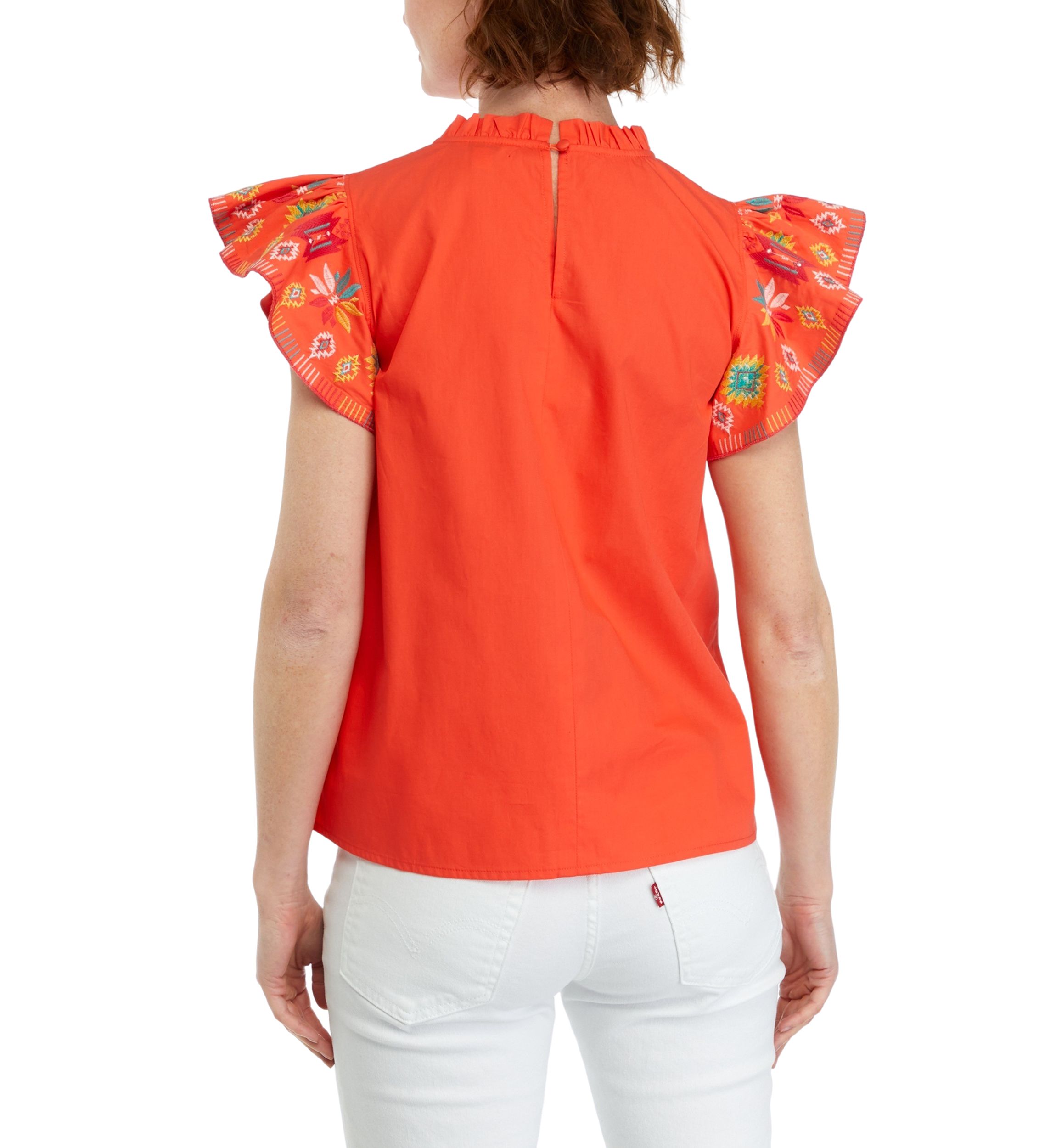 Womens Embroidered Printed Sleeve Top