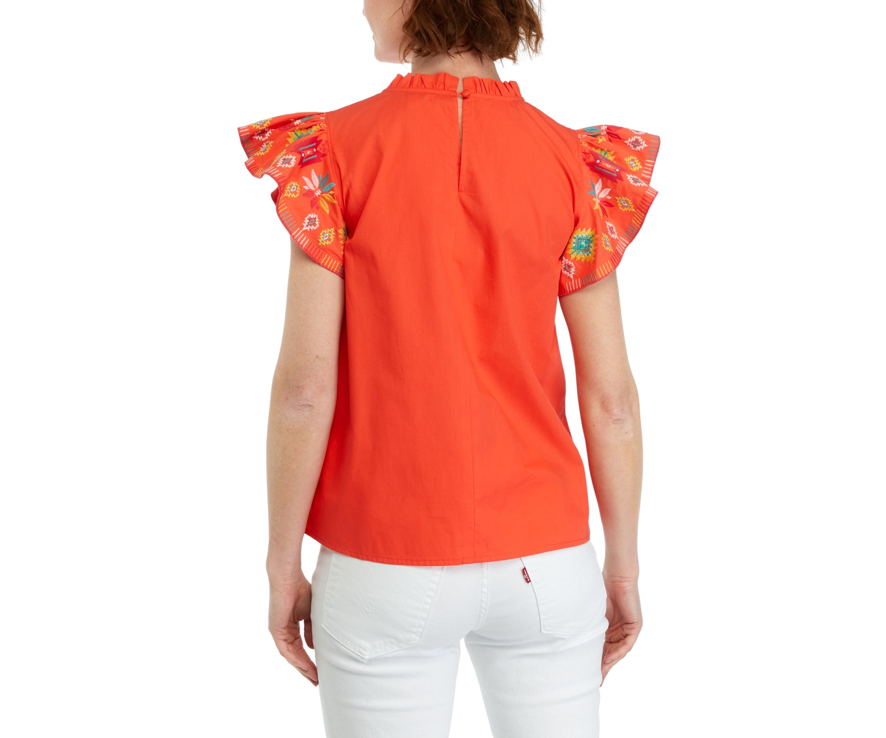 Womens Embroidered Printed Sleeve Top