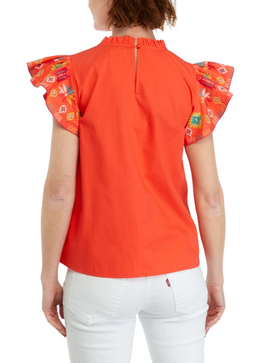 Womens Embroidered Printed Sleeve Top