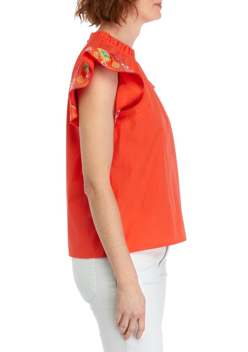 Womens Embroidered Printed Sleeve Top