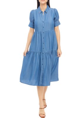 Women's Short Sleeve Midi Shirtdress