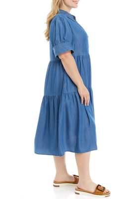 Plus Puff Sleeve Midi Dress