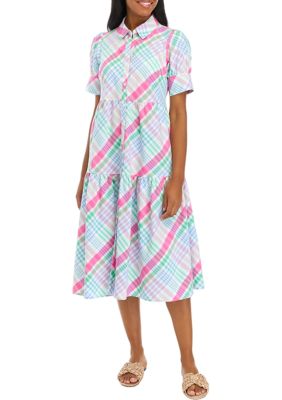 Women's Short Sleeve Printed Midi Shirtdress