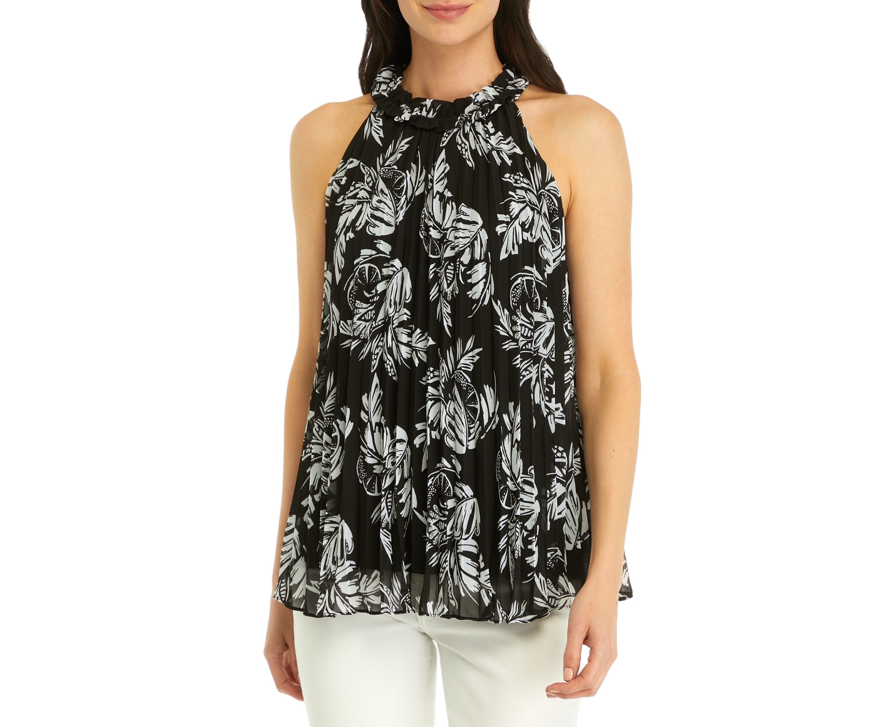 Womens Pleated Printed Top
