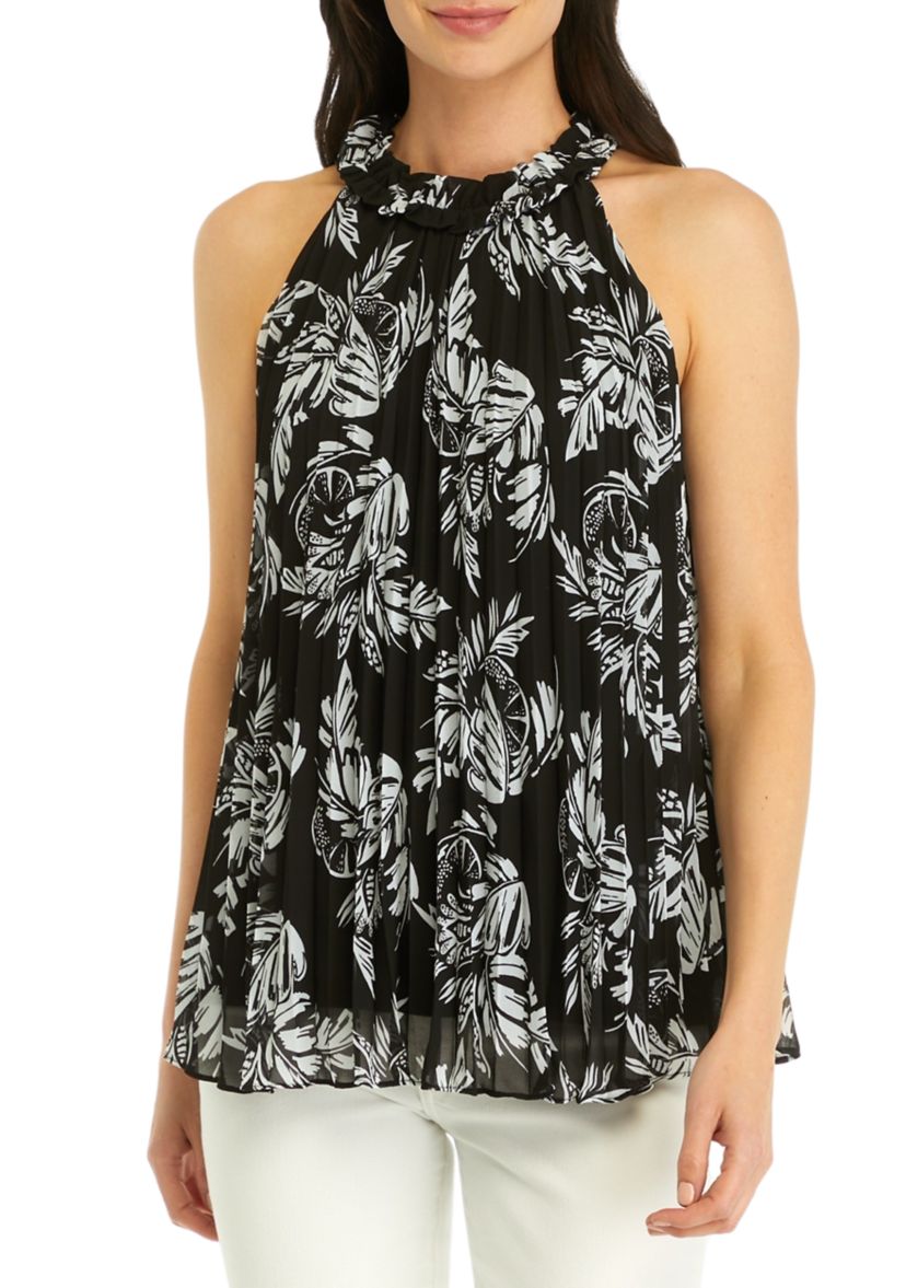 Womens Pleated Printed Top
