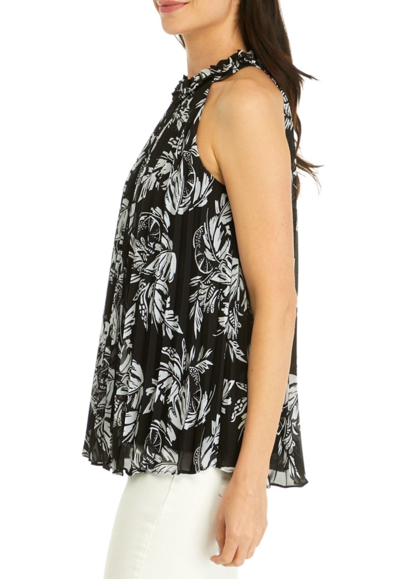 Womens Pleated Printed Top