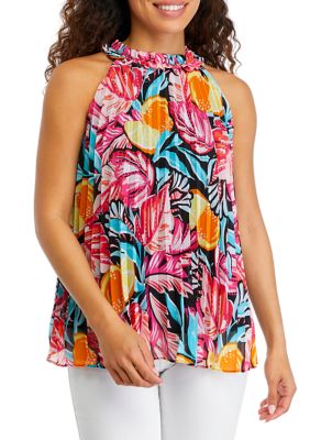 Petite Pleated Printed Tank Top