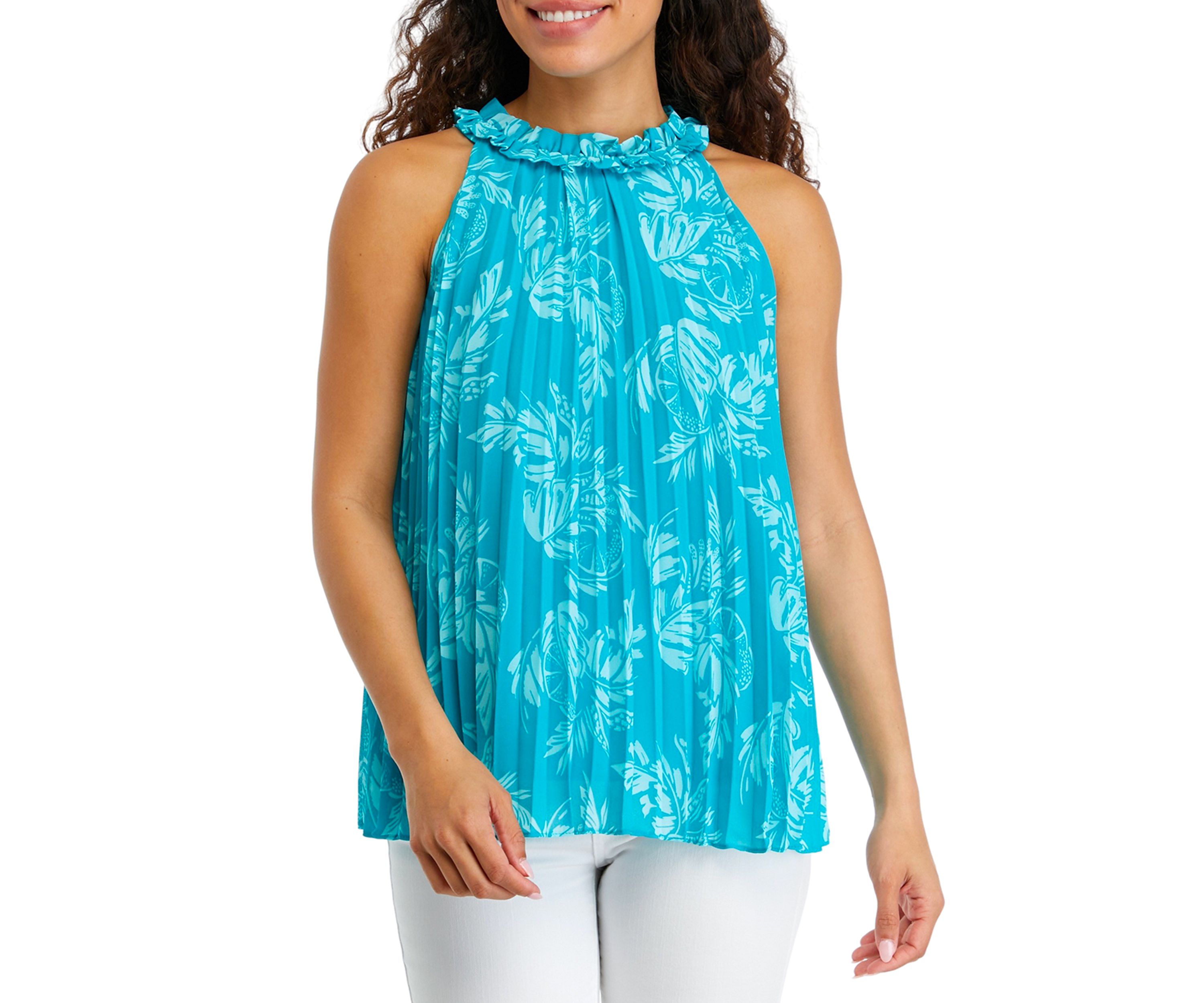 Petite Pleated Printed Tank Top