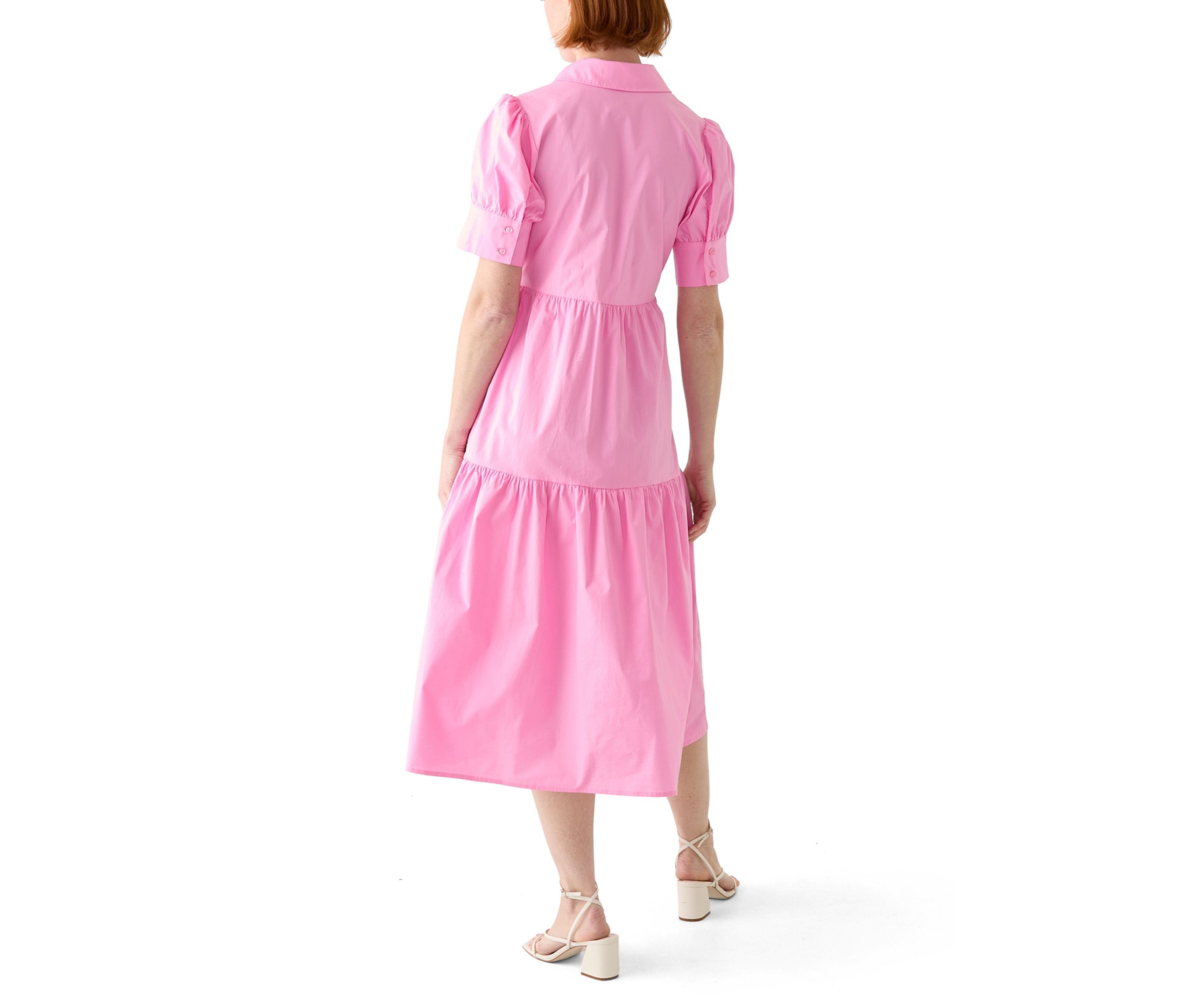 Womens Puff Sleeve Midi Shirtdress 