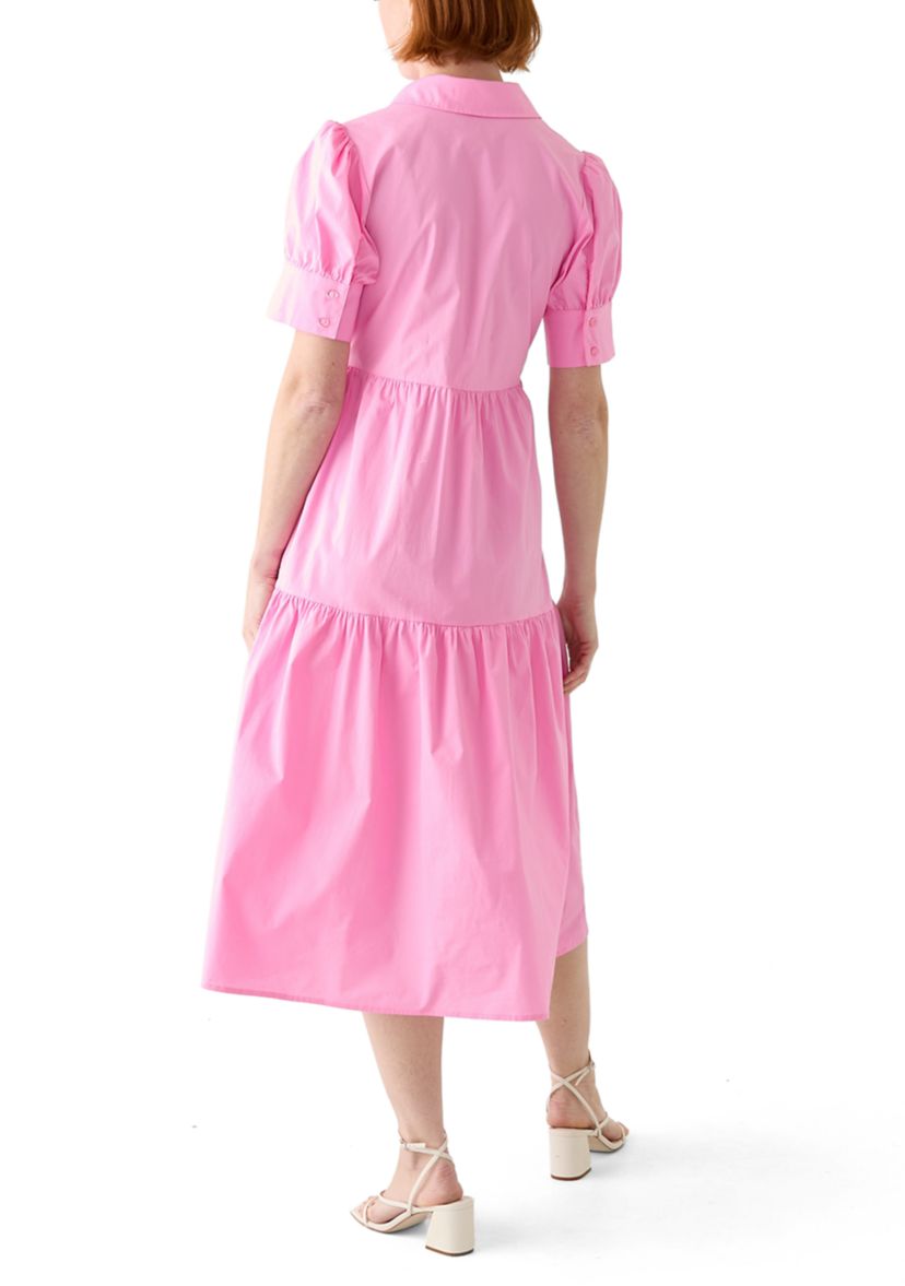 Womens Puff Sleeve Midi Shirtdress 