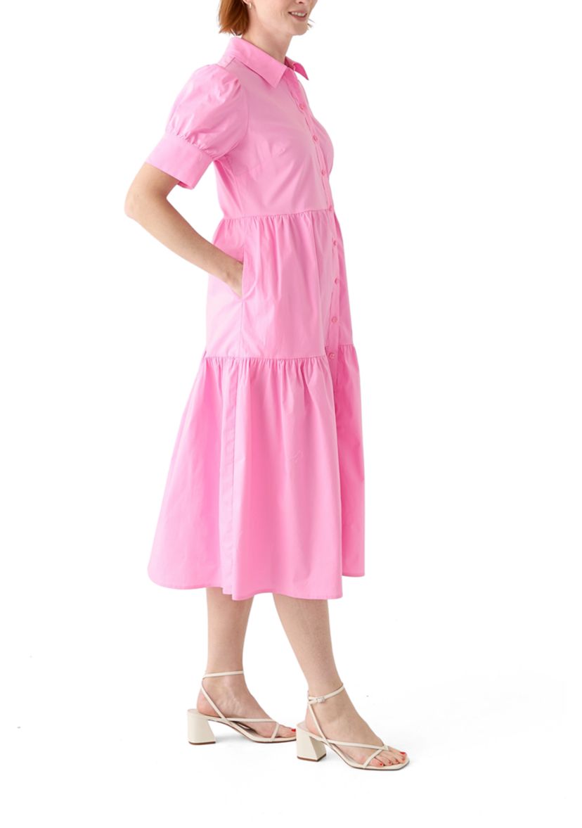 Womens Puff Sleeve Midi Shirtdress 