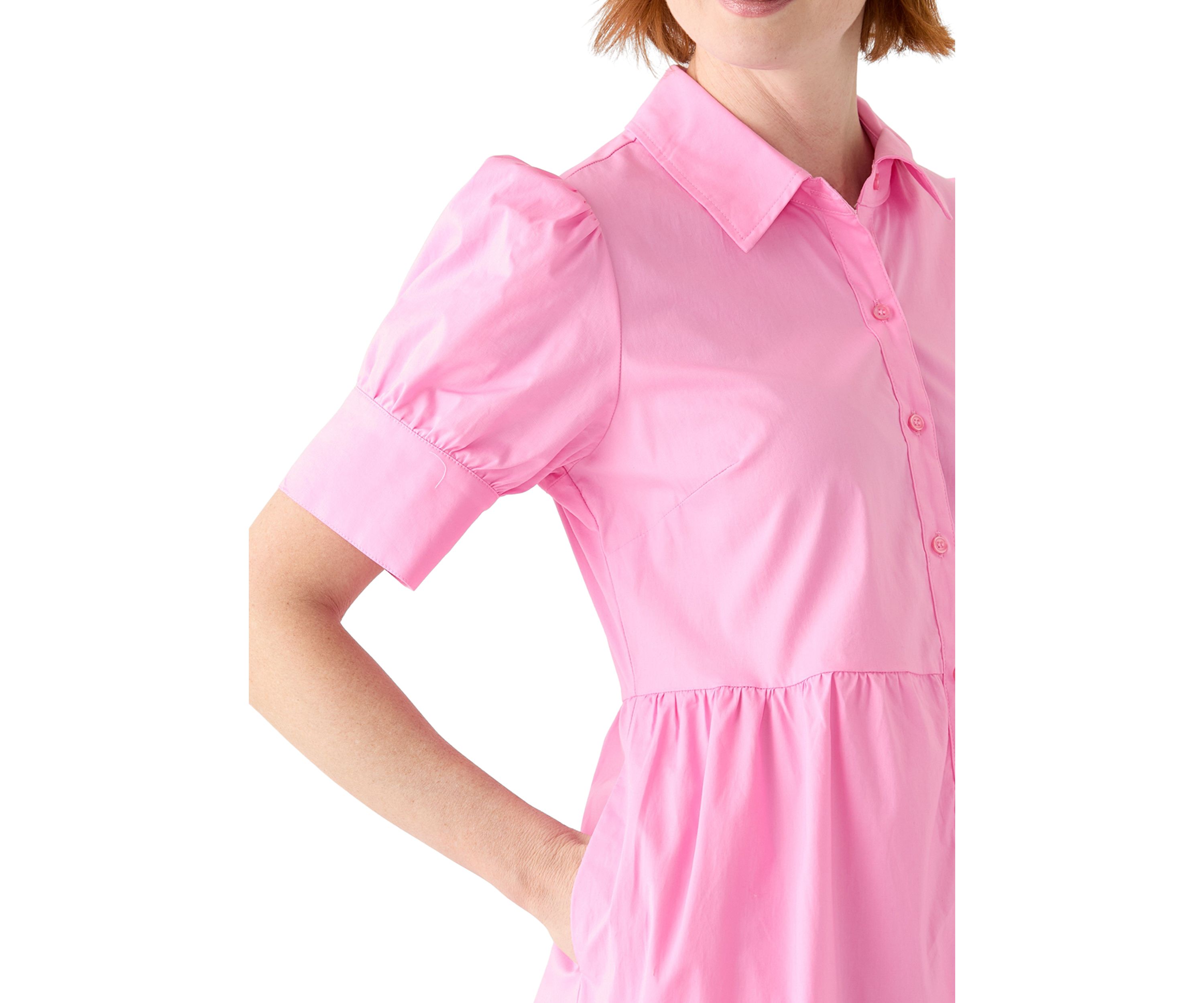 Womens Puff Sleeve Midi Shirtdress 