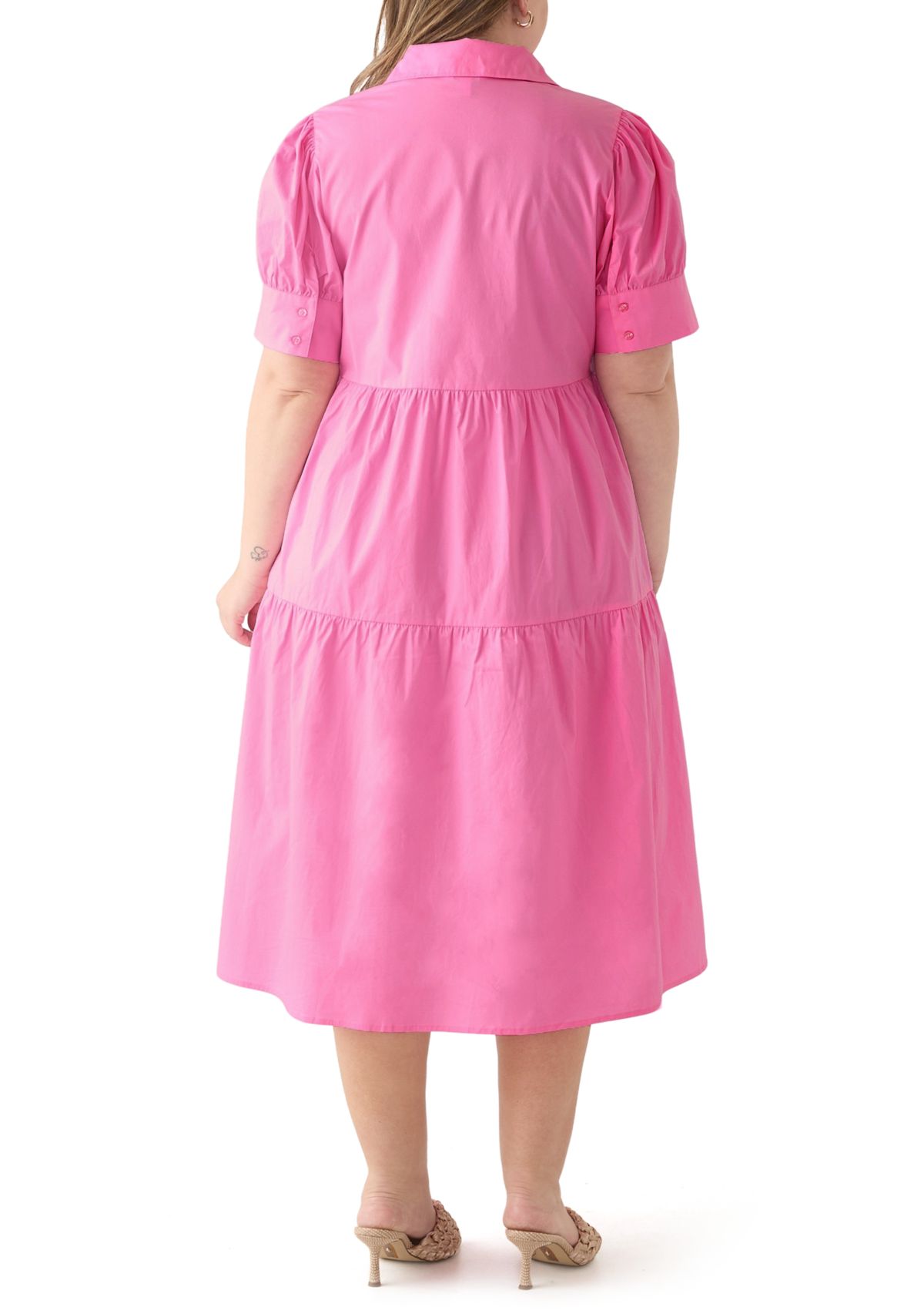 Plus Size Short Puff Sleeve Midi Shirtdress