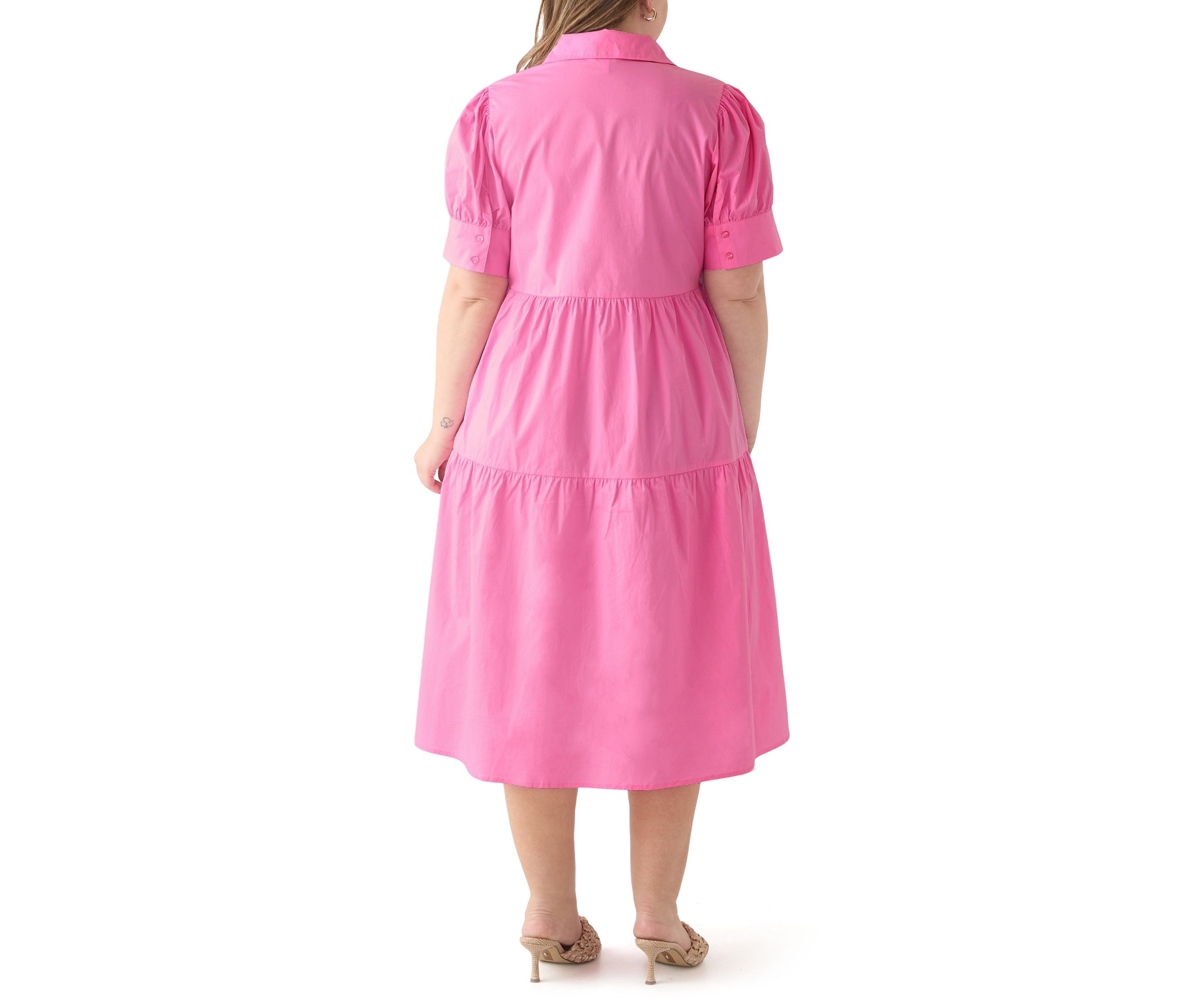 Plus Size Short Puff Sleeve Midi Shirtdress