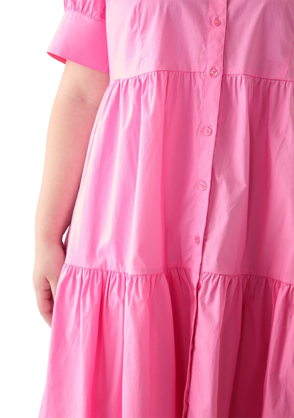 Plus Size Short Puff Sleeve Midi Shirtdress