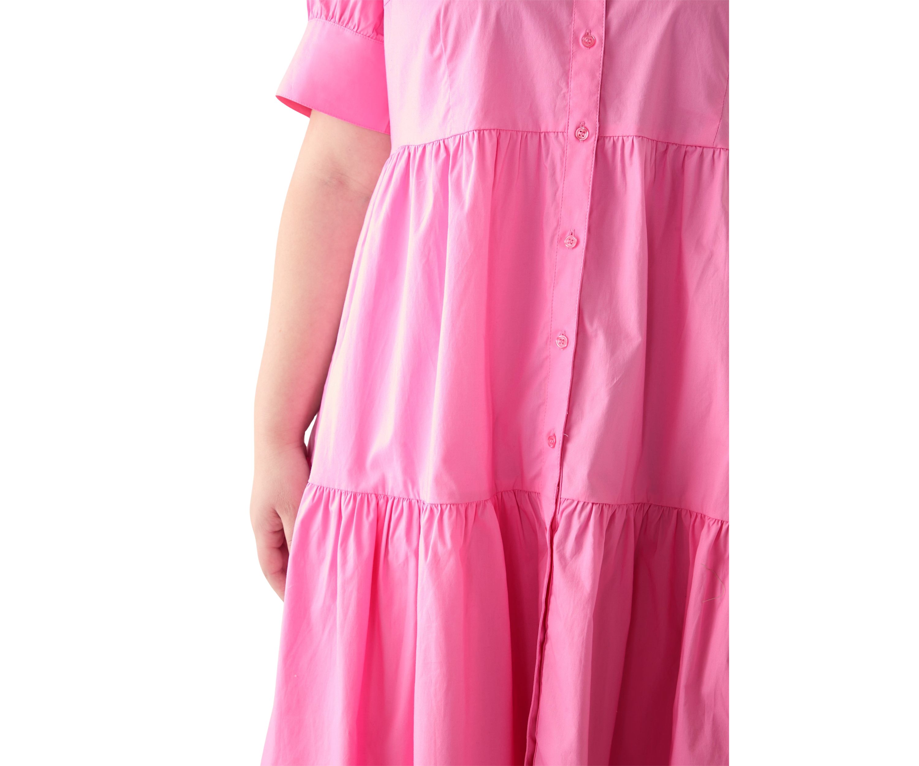 Plus Size Short Puff Sleeve Midi Shirtdress