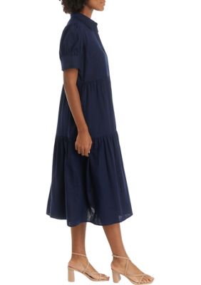 Women's Puff Sleeve Linen Midi Dress