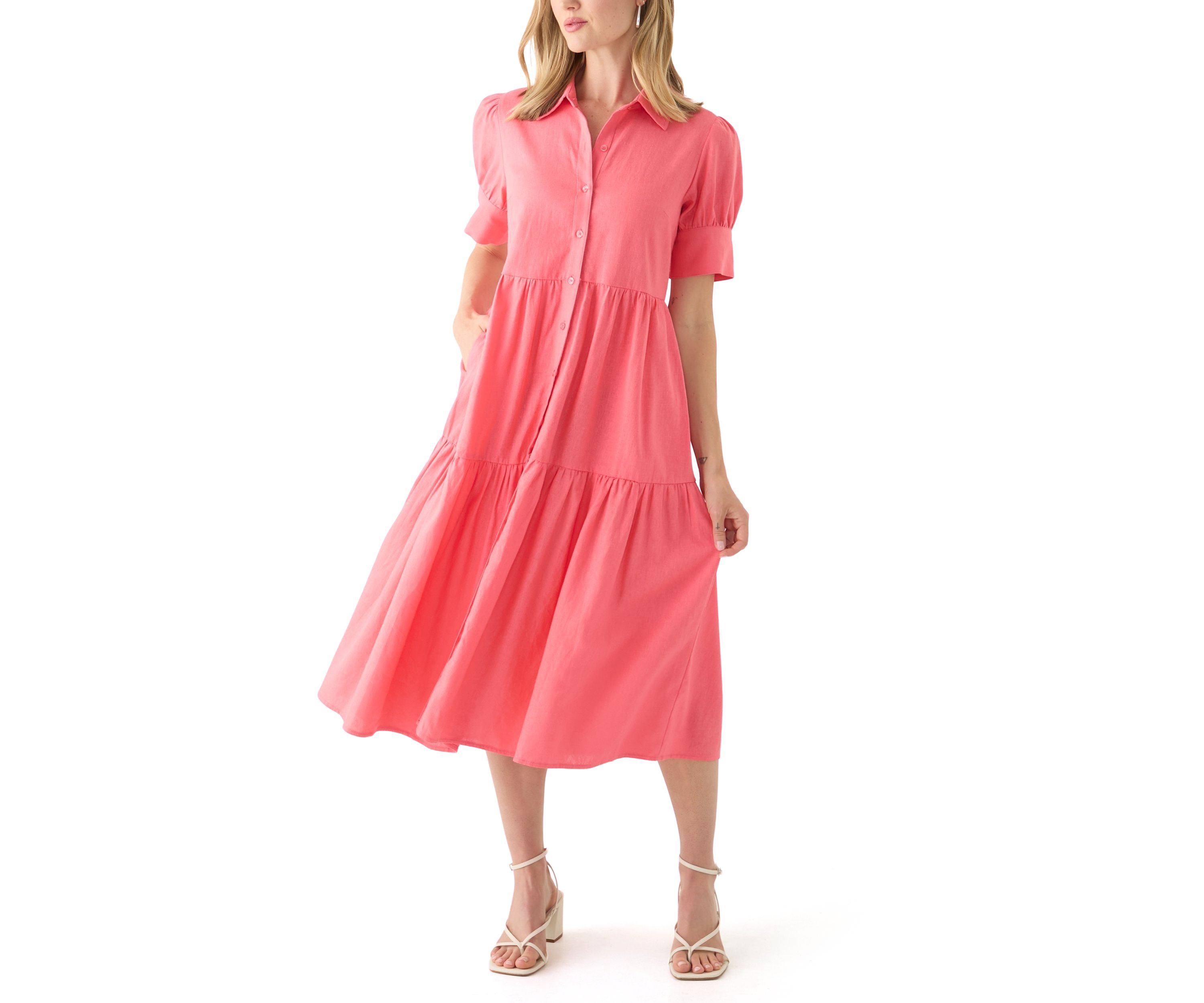 Petite Puff Sleeve Collared Shirt Dress 