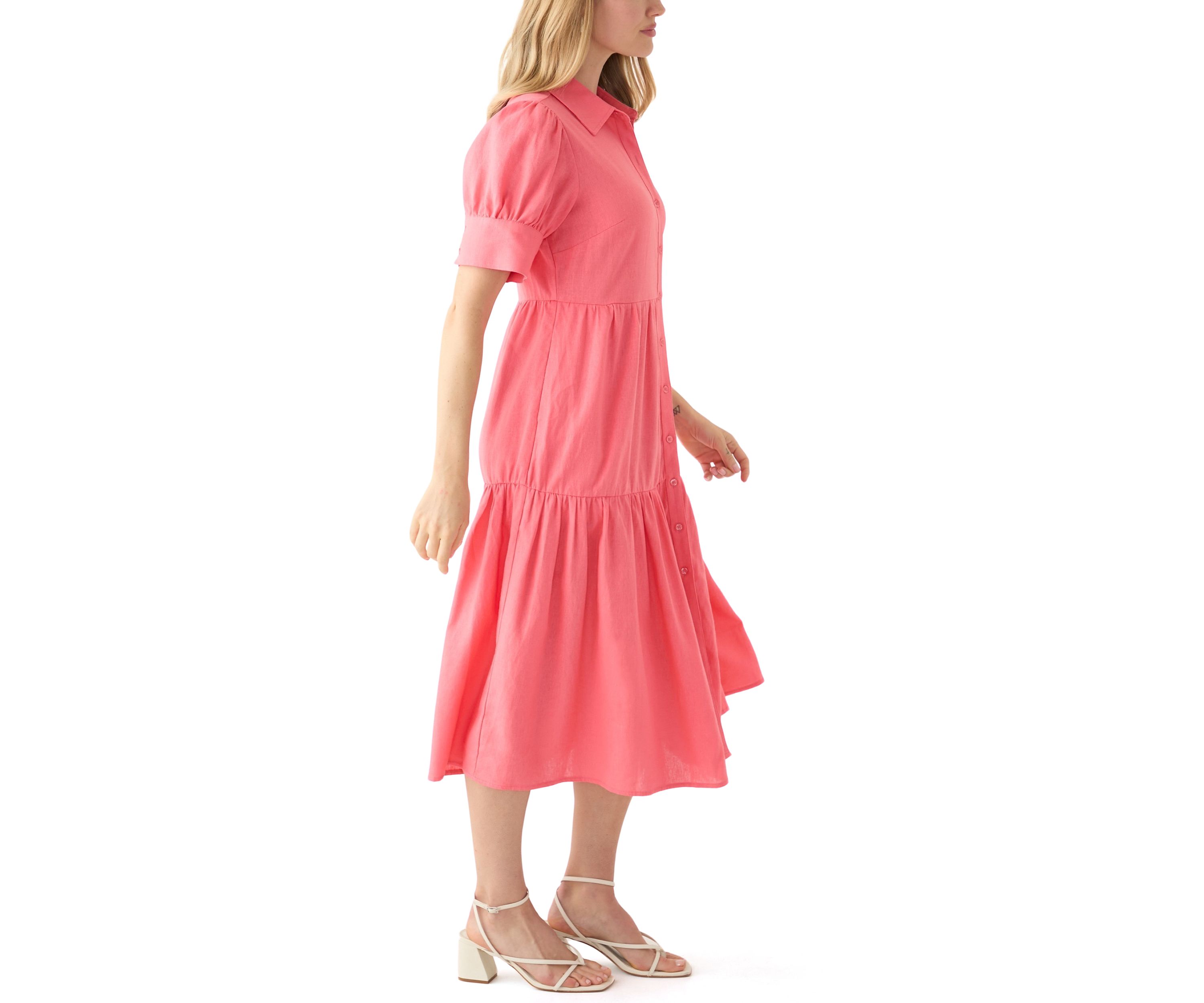 Petite Puff Sleeve Collared Shirt Dress 