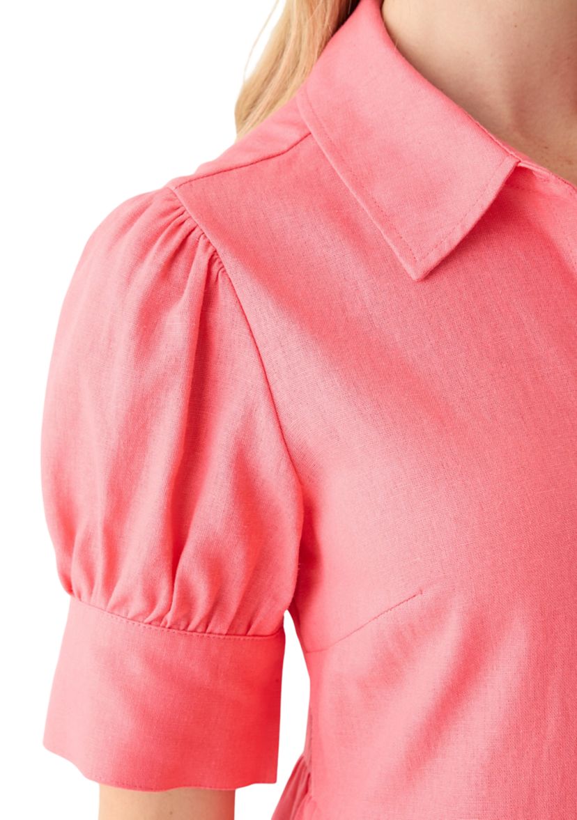 Petite Puff Sleeve Collared Shirt Dress 