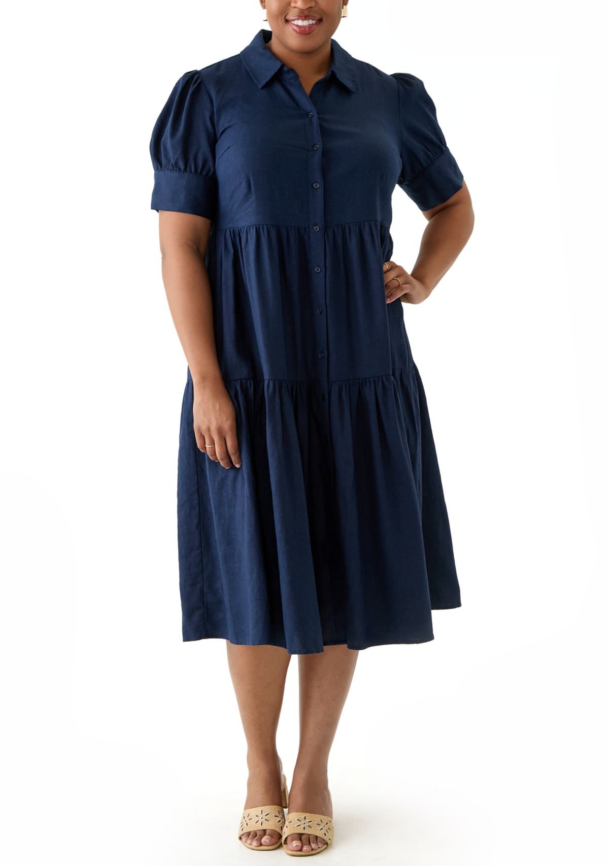 Plus Size Short Sleeve Tiered Shirtdress