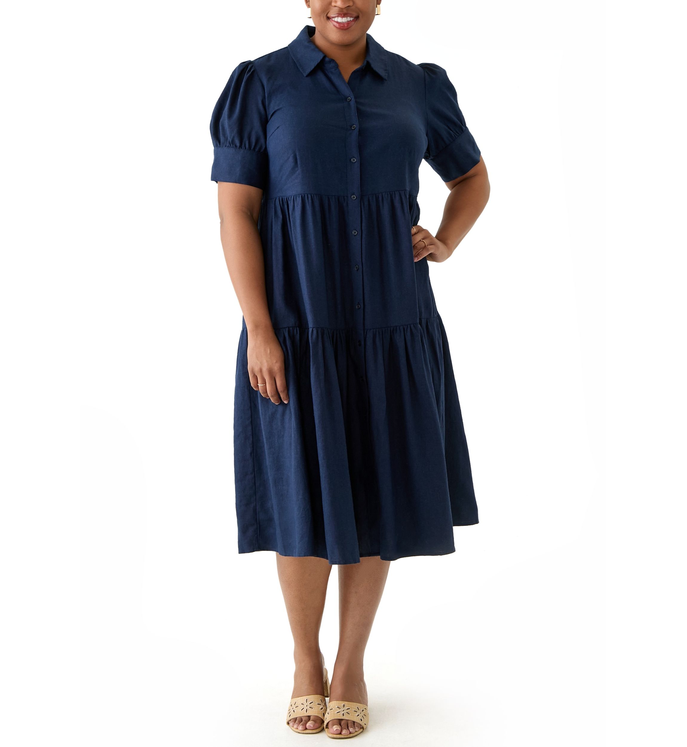 Plus Size Short Sleeve Tiered Shirtdress