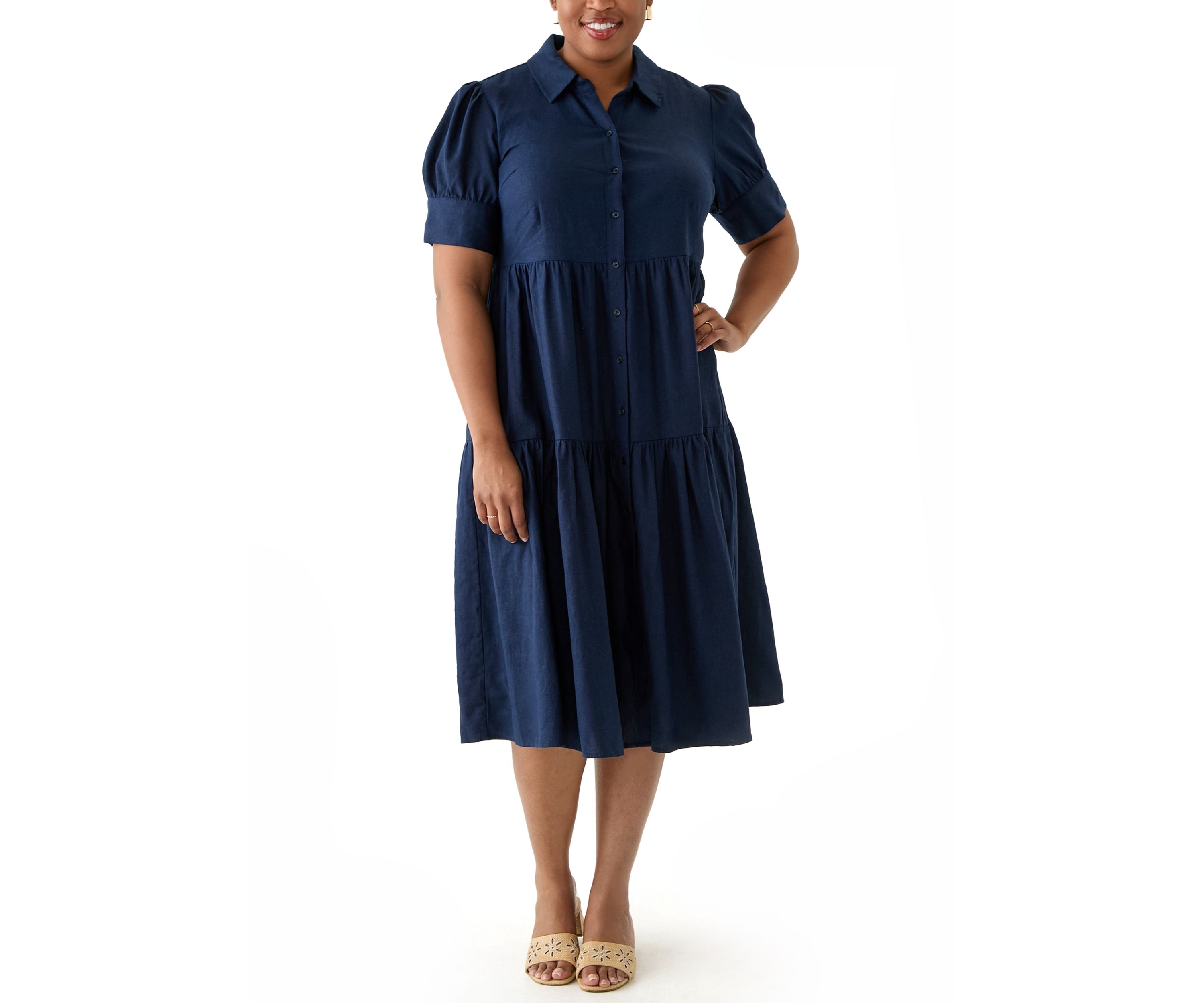 Plus Size Short Sleeve Tiered Shirtdress