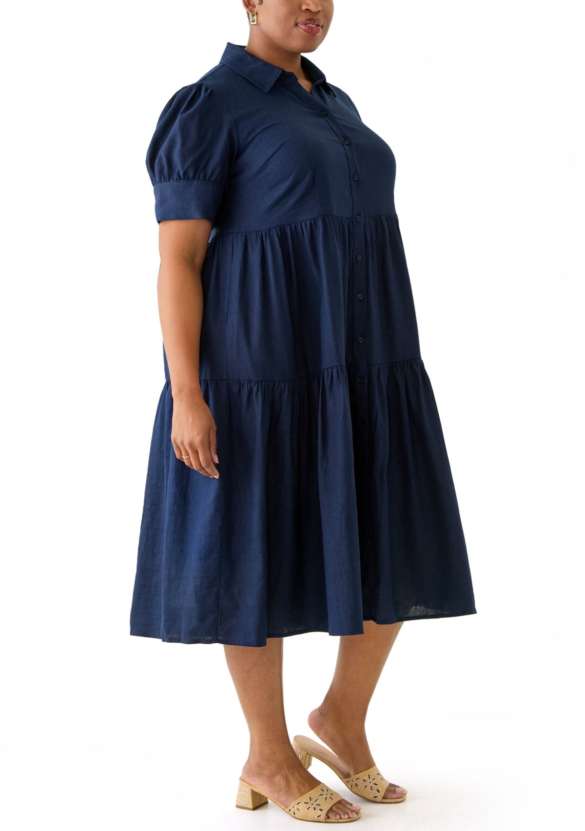 Plus Size Short Sleeve Tiered Shirtdress