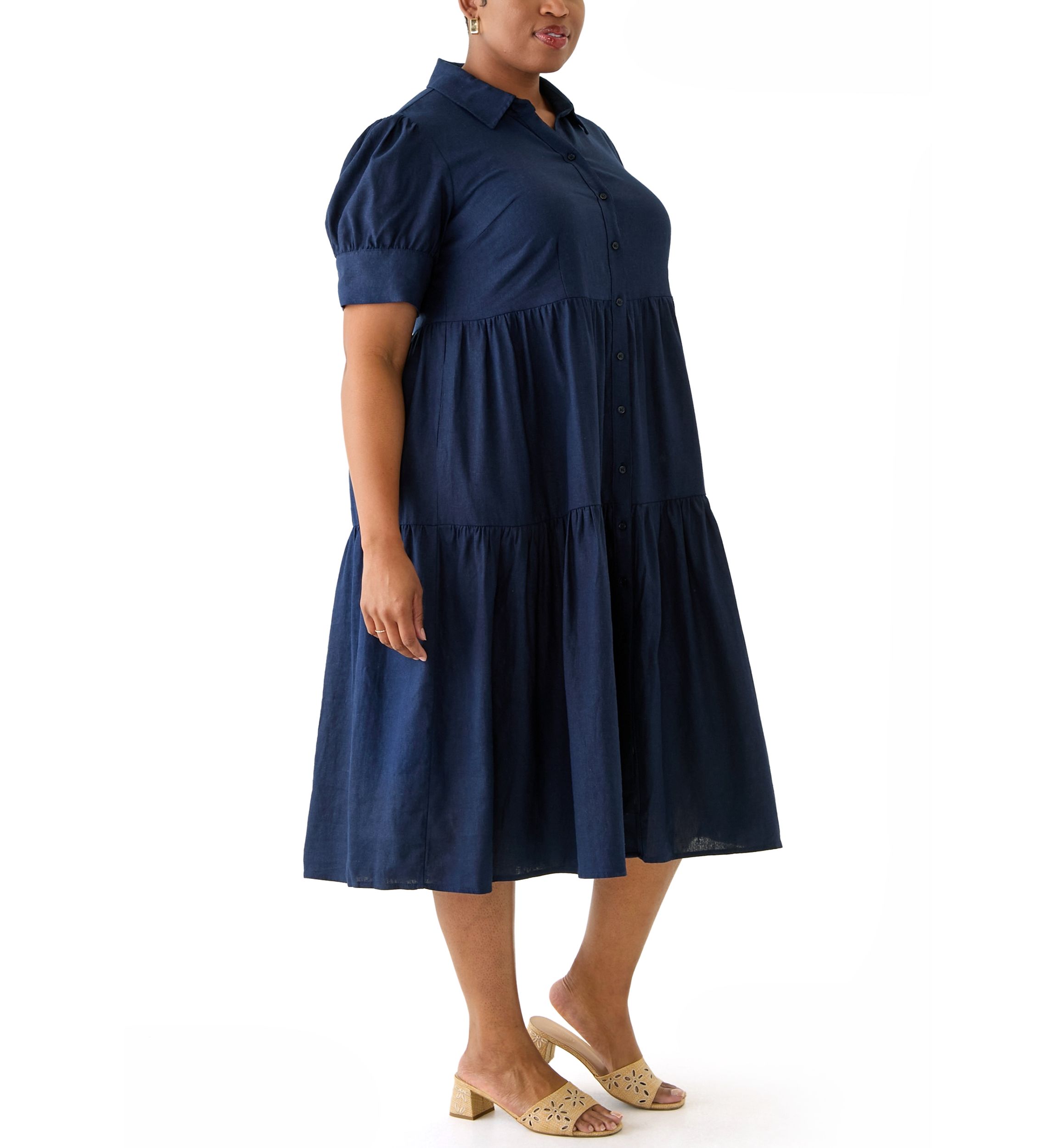 Plus Size Short Sleeve Tiered Shirtdress