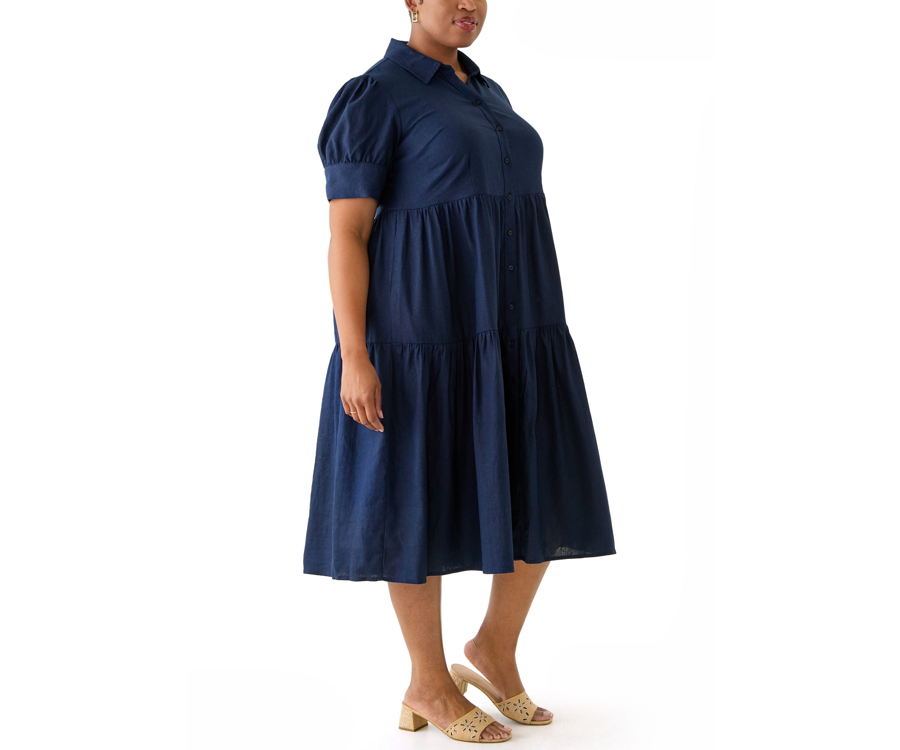 Plus Size Short Sleeve Tiered Shirtdress