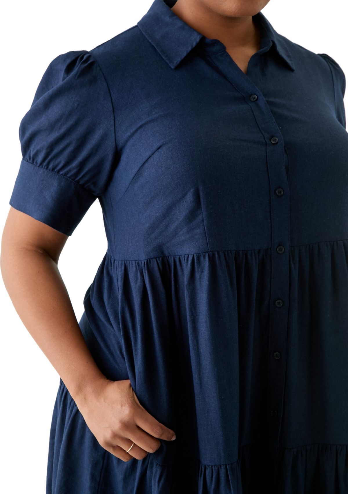 Plus Size Short Sleeve Tiered Shirtdress