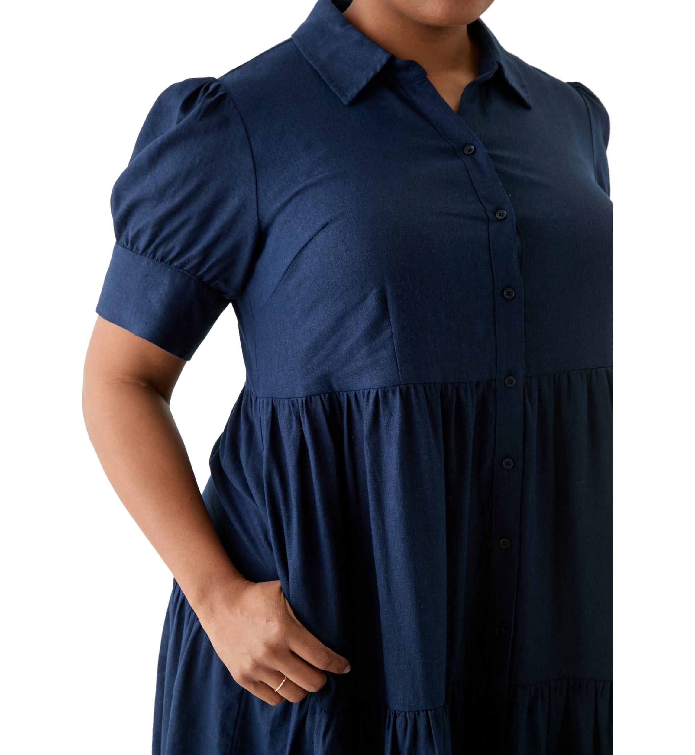 Plus Size Short Sleeve Tiered Shirtdress