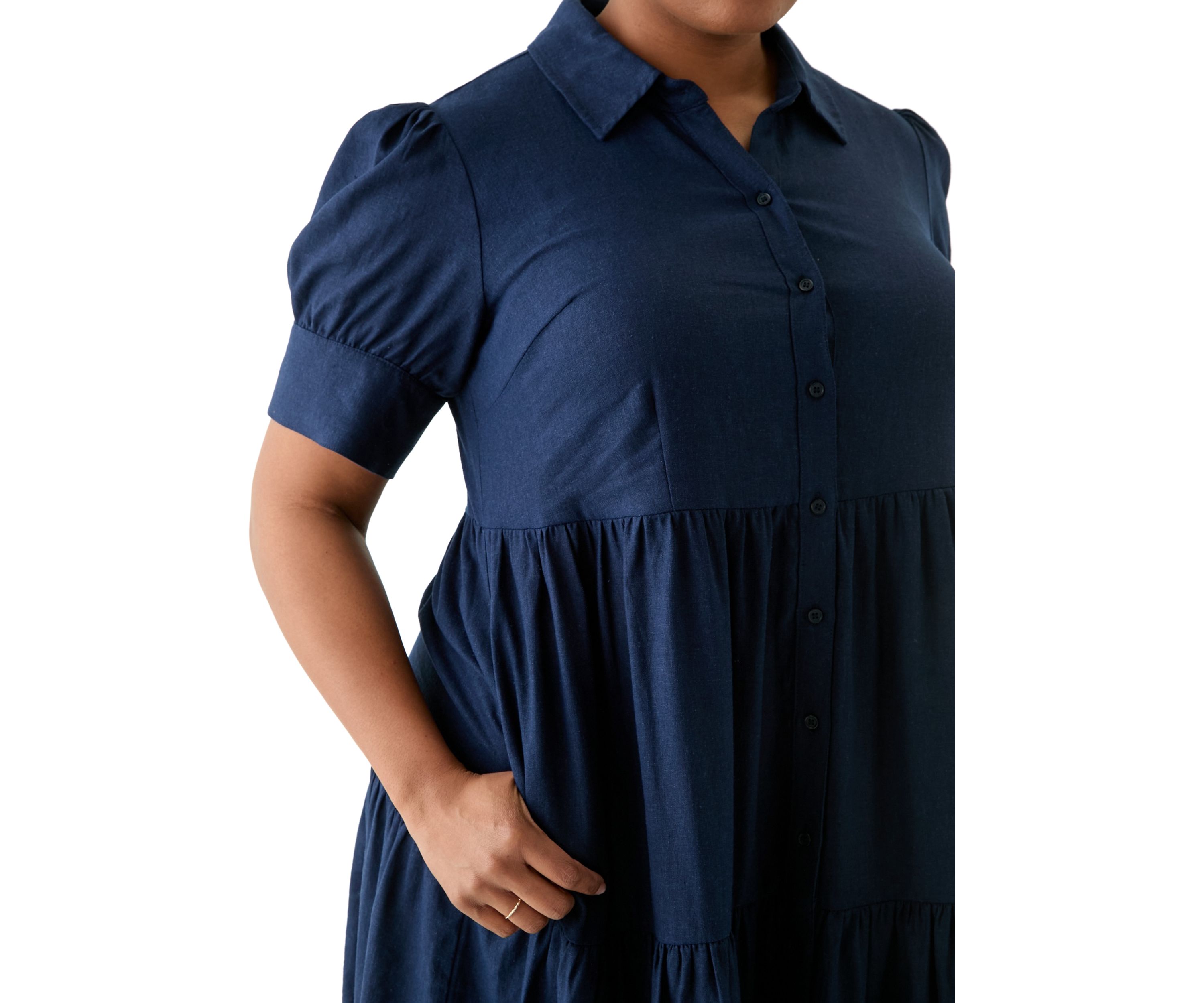 Plus Size Short Sleeve Tiered Shirtdress