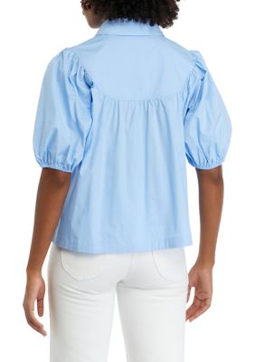 Women's Button Front Puff Sleeve Top
