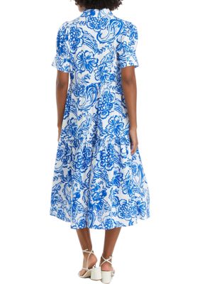 Women's Puff Sleeve Printed Midi Dress