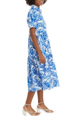 Women's Puff Sleeve Printed Midi Dress