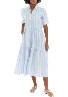 Women's Puff Sleeve Linen Midi Dress