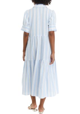 Women's Puff Sleeve Linen Midi Dress