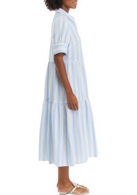 Women's Puff Sleeve Linen Midi Dress