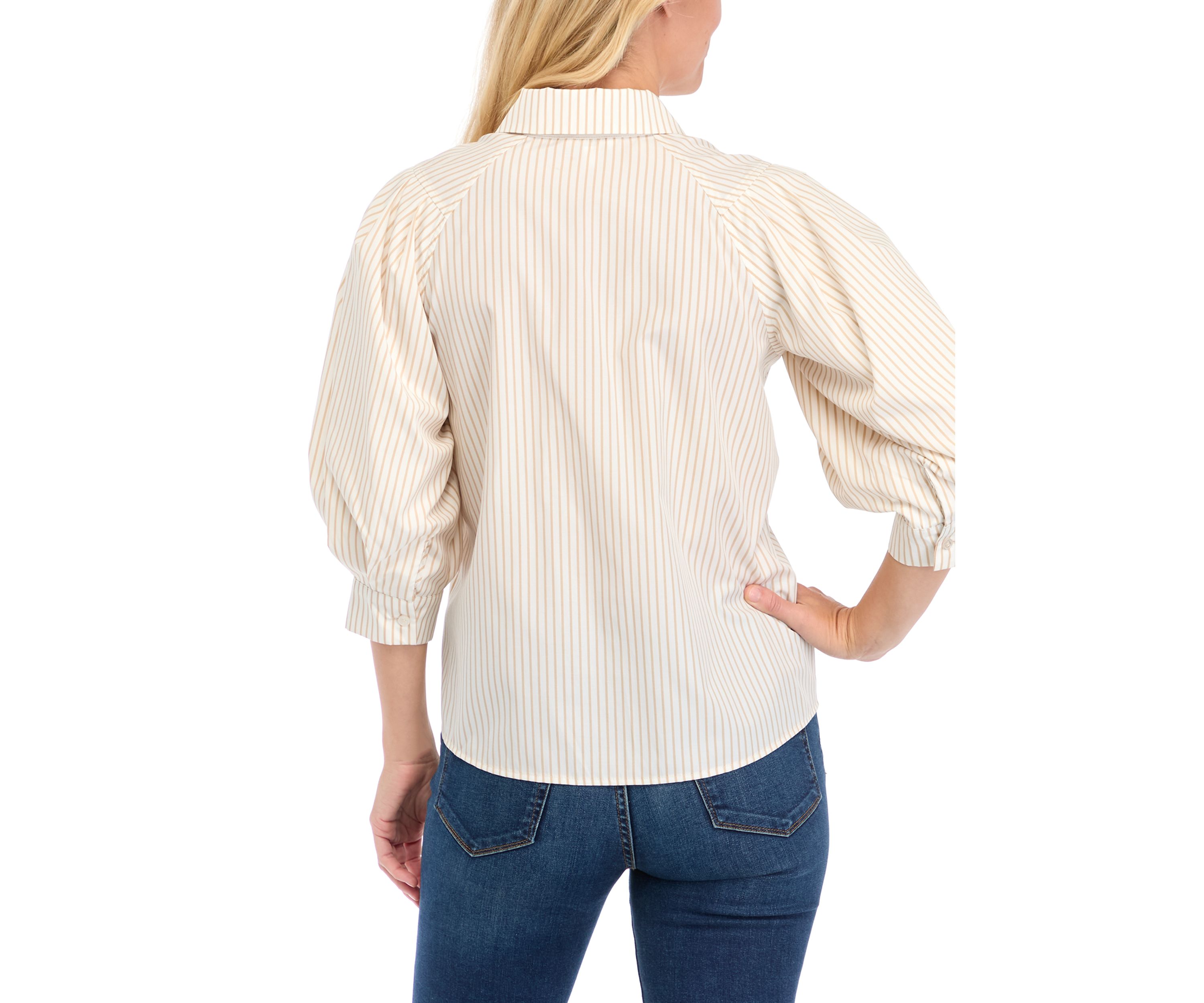 Petite Balloon Sleeve Striped Woven Blouse 
