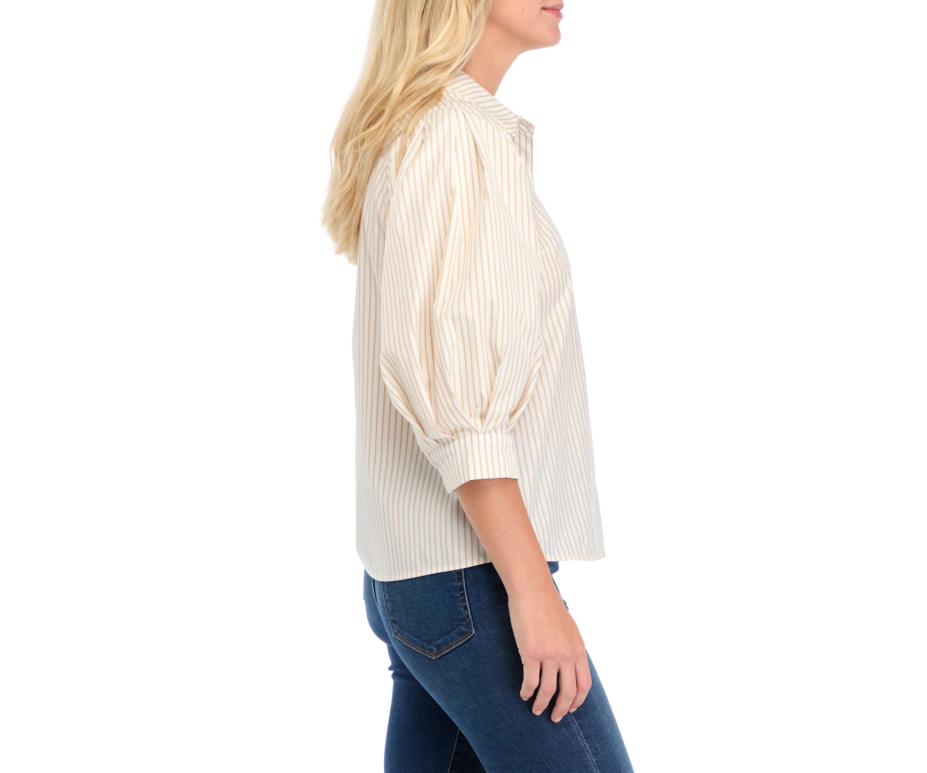 Petite Balloon Sleeve Striped Woven Blouse 