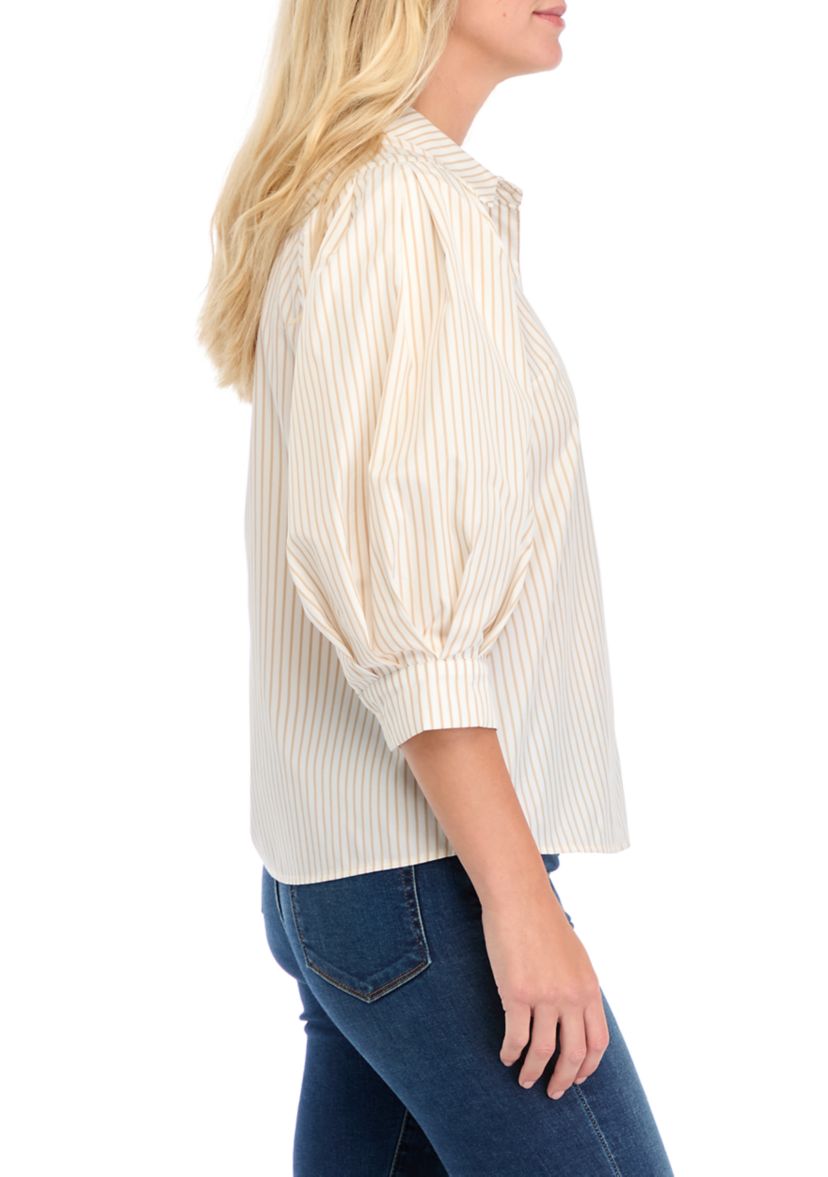 Petite Balloon Sleeve Striped Woven Blouse 