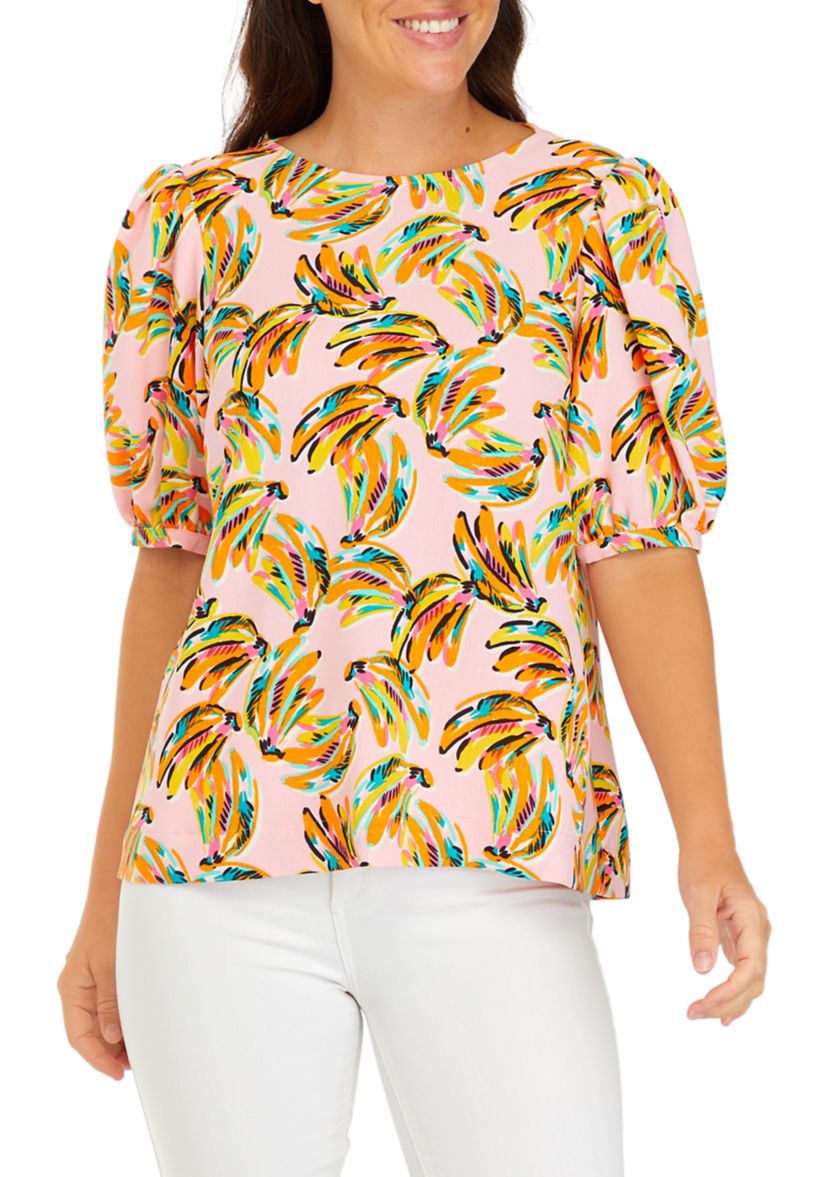 Womens Printed Drapey Knot Back Top
