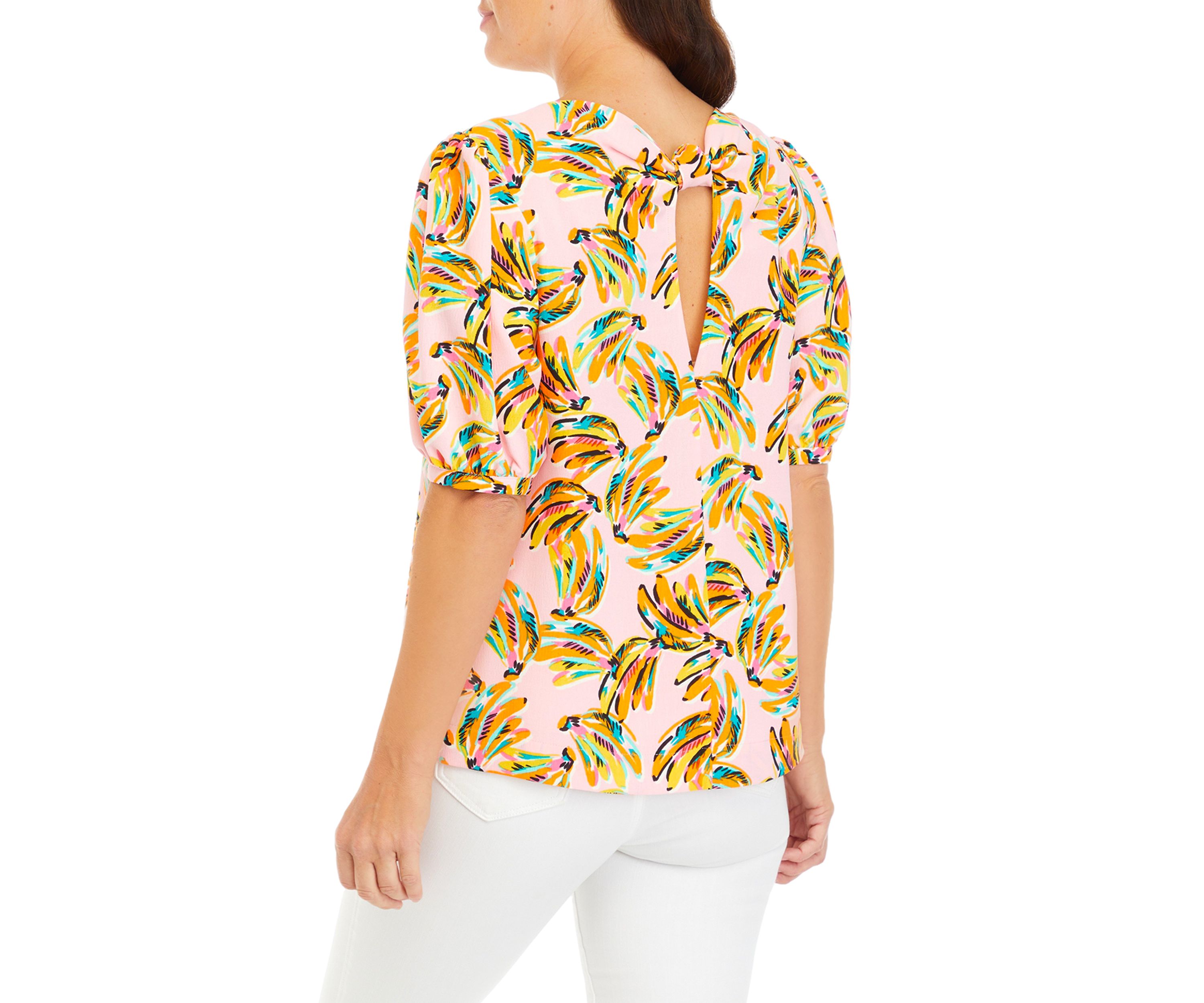 Womens Printed Drapey Knot Back Top