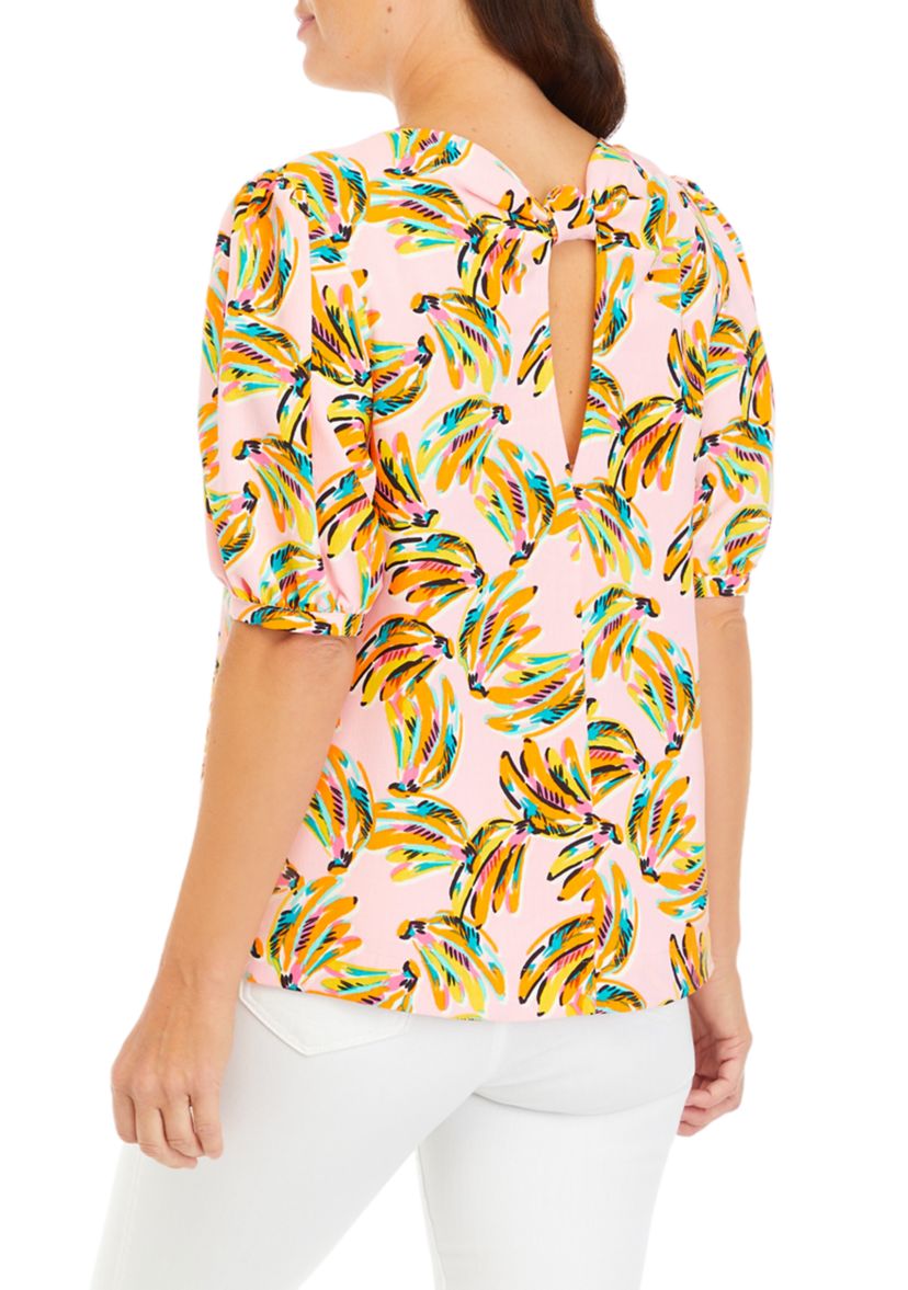 Womens Printed Drapey Knot Back Top