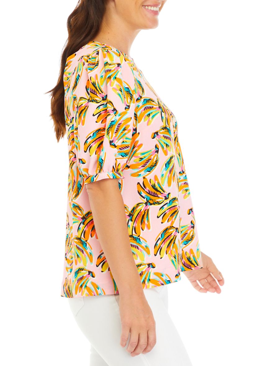 Womens Printed Drapey Knot Back Top